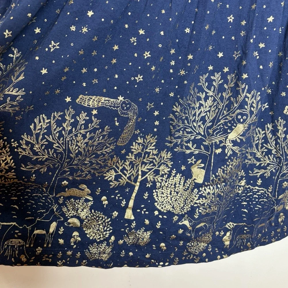 Mini Boden Woodland Foil Sequin Dress Girls Size 11-12Y Long Sleeve Knit Owl